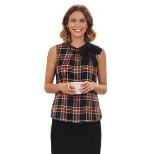 JCrew Tartan Now Neck To With Ruffles Sleeveless High Collar Size XL